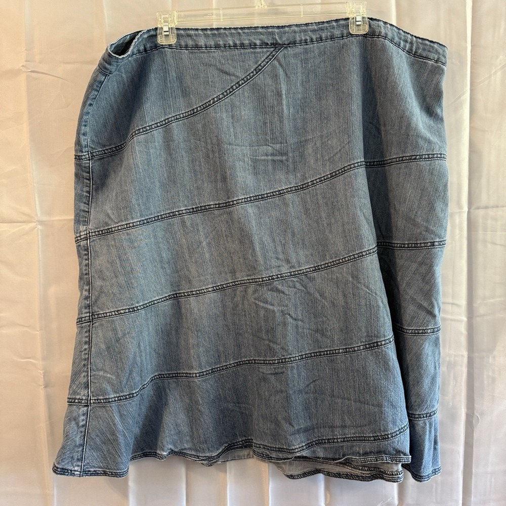 Womens 26W 51x29 5 Tierred Denim Long Modest Flare Jean Skirt Light Blue Y2k